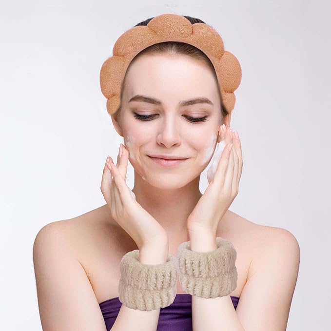 Beleki Spa Headband for Washing Face Wristband Set Sponge Headband Makeup - Image 4
