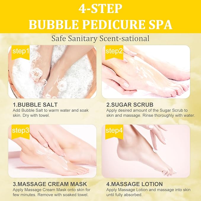 Pedicure Kit Foot Soak Set: Bubble Salt, Sugar Scrub, Massage Mask, Massage - Image 6