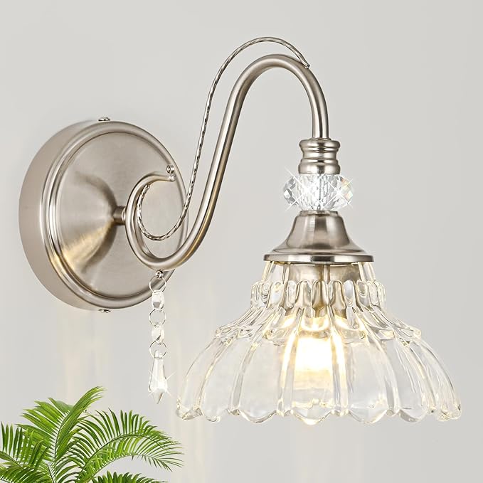 1 Piece Brushed Nickel Finish Wall Sconce, 1-Light Modern Wall Sconce by Unknown