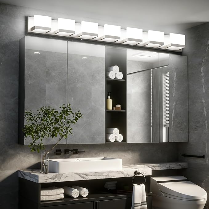 Tipace 7 Lights LED Modern Vanity Light Brushed Nickel Bathroom Lighting - Image 6