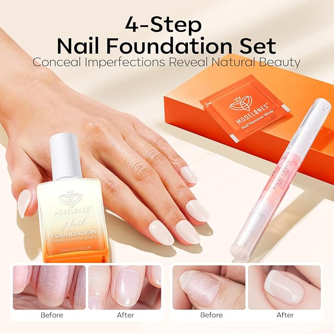 Modelones Nail Strengthener Kits Milky White Nail Polish Remover Pads Cuticle - Image 2
