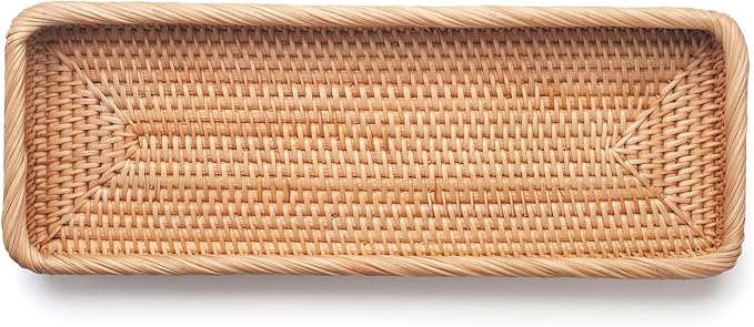 Rattan Bathroom Vanity Trays Toilet Tank Baskets Long Narrow Hand Towel Storage - Image 3