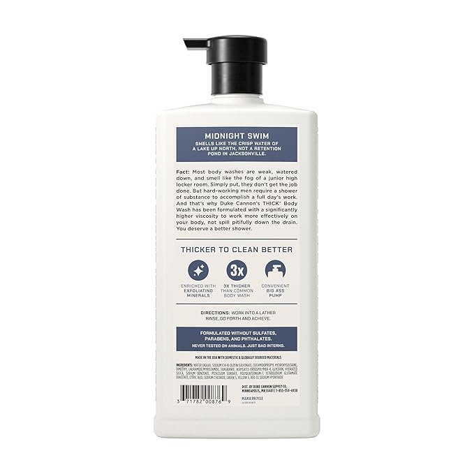 Duke Cannon THICK Body Wash for Men, Midnight Swim, Deep Cleansing & Hydrating - Image 3