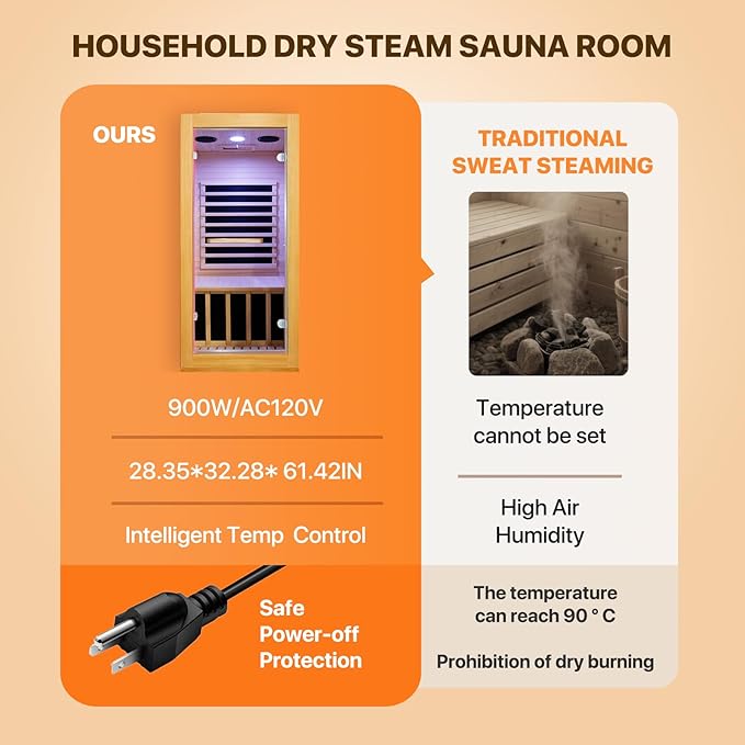 OUTEXER Infrared Sauna Room Indoor Saunas Home Obeche Wood 900W Low-EMF Dry - Image 2