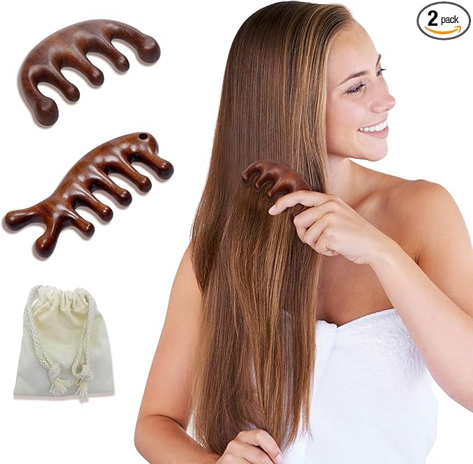 2 Pack Wooden Head Scalp Massager Comb, Sandalwood Scalp Massage Wood, Head by WoodenScalpMassager