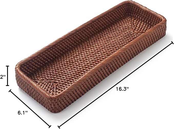 Rattan Bathroom Vanity Trays Toilet Tank Baskets Long Narrow Hand Towel Storage - Image 8