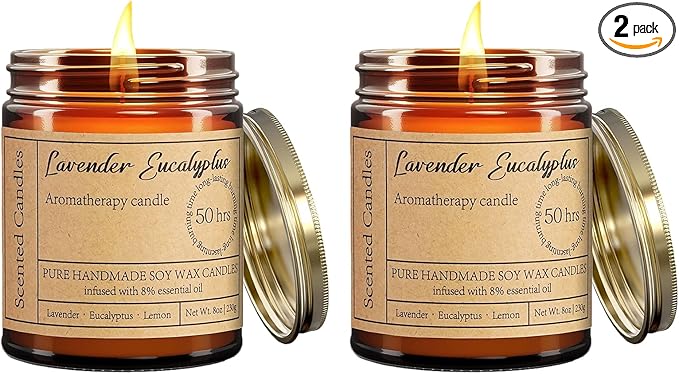 Lavender Eucalyptus Candles for Home Scented by CutePreservedRealRosesBear