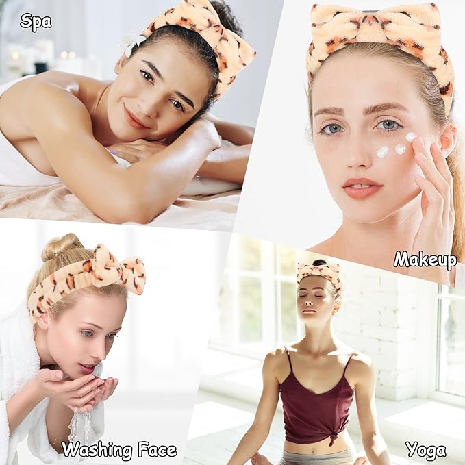 Casoty Leopard Print Spa Skincare Headband Head Bands or Washing Face Cute Face - Image 4
