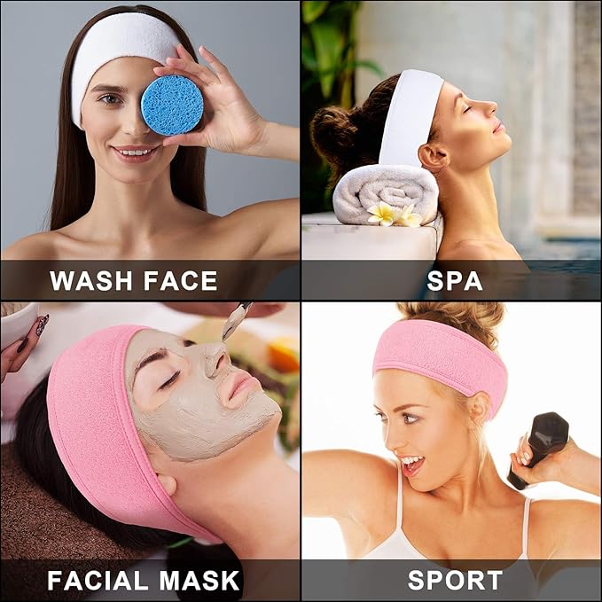 Whaline 3Pcs Spa Facial Headband Make Up Wrap Head Terry Cloth Headband - Image 6