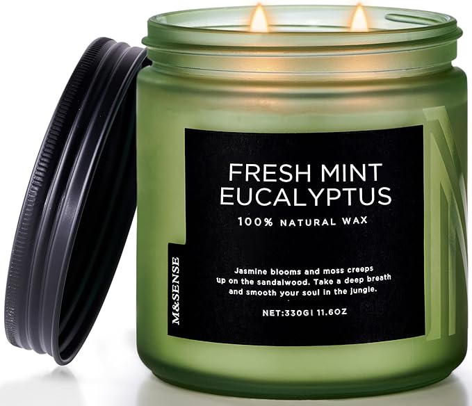 M&SENSE Eucalyptus & Mint Home Scented Candles, 11.6oz Organic Non Toxic Soy by MSENSE