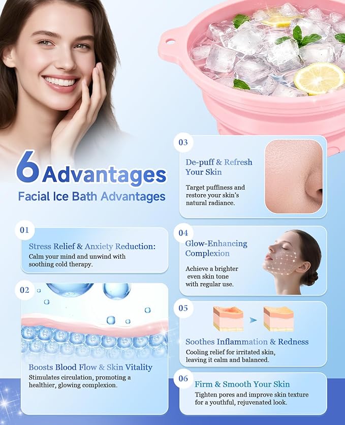 Foldable Silicone Face Ice Bath Bowl, Built-in Ice Tray - Image 6