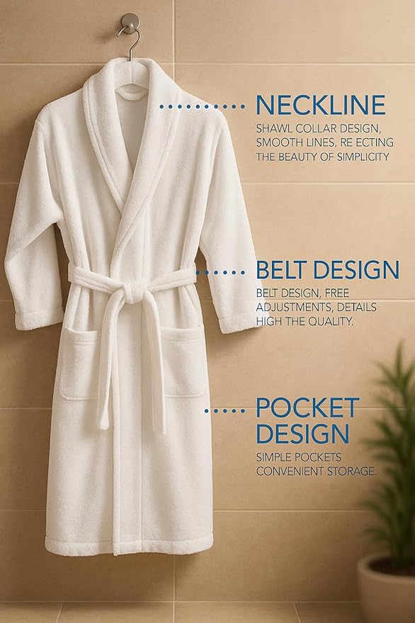 BIOLINEN 100% Cotton Terry Shawl Collar Bathrobe - Image 6