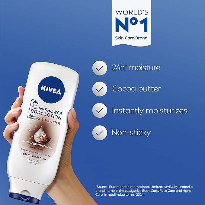 NIVEA Cocoa Butter In Shower Lotion, Water Activated In Shower Moisturizer - Image 2