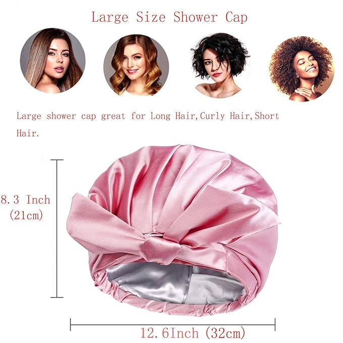 Large Shower Cap for Women Reusable Waterproof Adjustable Shower Caps - Image 2