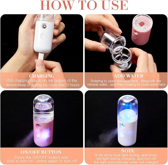 Honoson 2 Pack Nano Facial Mister Spray Bottle Handheld Humidifier Portable - Image 5