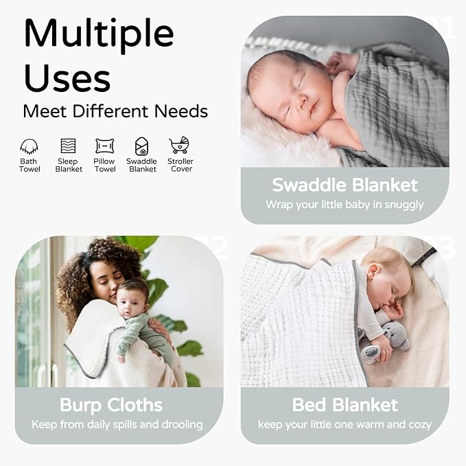 Yoofoss Hooded Baby Towels for Newborn 2 Pack 100% Muslin Organic Cotton Baby - Image 3