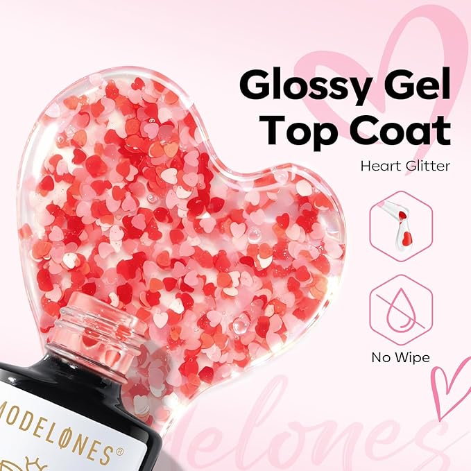 modelones Heart Glitter Gel Top Coat, 15 ML 2 in One No Wipe Clear Gel Nail - Image 2