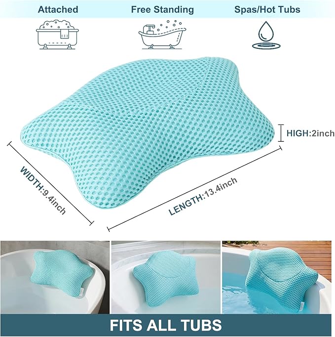 Non Slip Bath Pillow, Luxury Spa Bathtub Head & Neck Rest Support, Permeable - Image 7