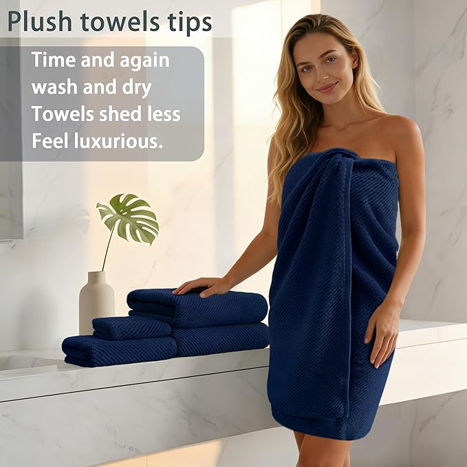 Blue Towels Set for Bathroom, Luxury 3 Piece Gift set, 100% Cotton | Quick Dry - Image 4