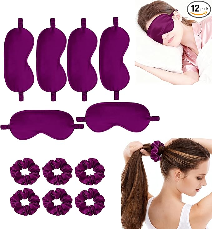 12Pcs Silk Sleep Masks Satin Eye Mask Silky Eyes Cover Blindfold Eyeshade Hair by WJingYiJia
