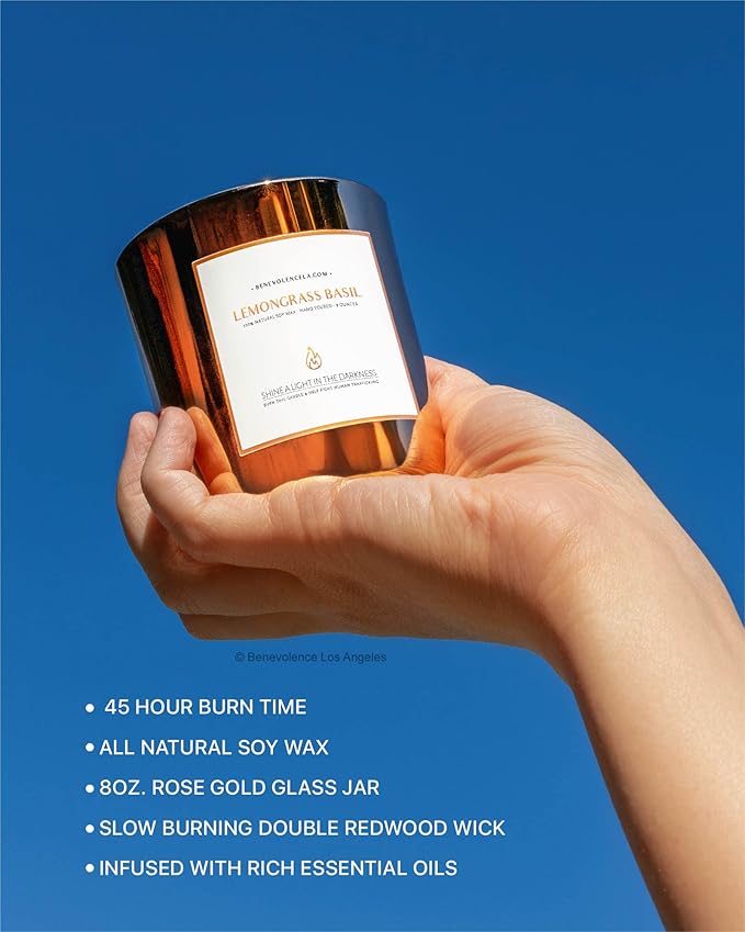 Benevolence LA Lemongrass & Basil Wood Wick Candles | Soy Christmas Scented - Image 3