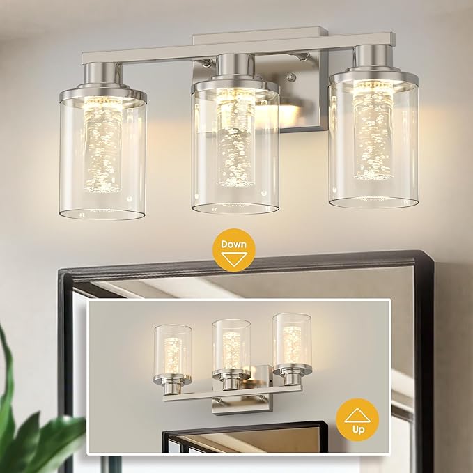 L LOHAS LED 3-Light Brushed Nickel Bathroom Light Fixtures, Crystal LED - Image 7