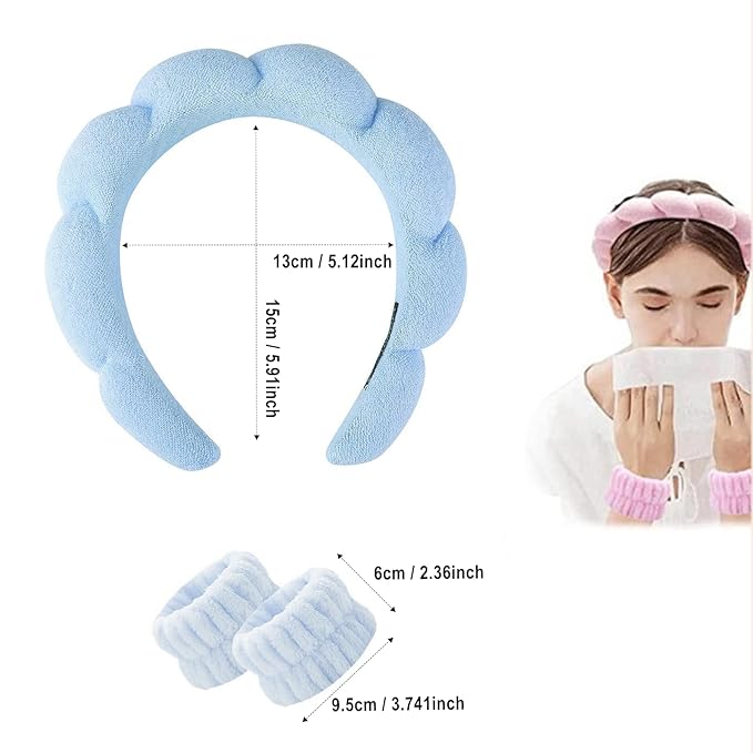 Spa Headband and Wristband Set for Women, Terry Cloth Sponge Headband for - Image 5