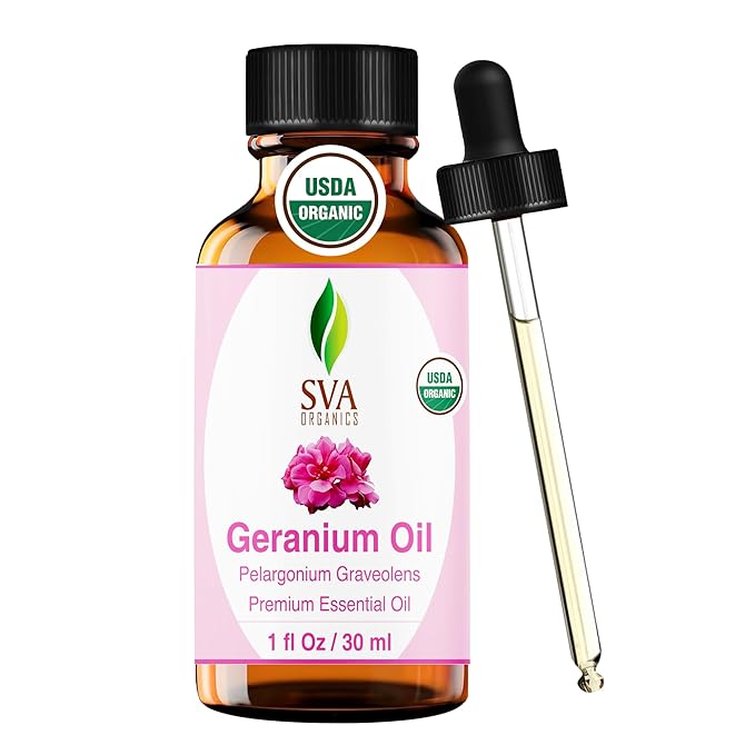 SVA Geranium Essential Oil Organic – 1 Fl Oz – 100% Natural Organic Geranium Oil by SVAORGANICS