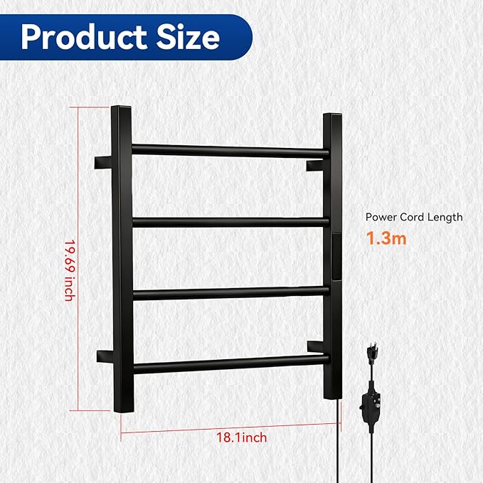 Heated Towel Racks for Bathroom, Hot Towel Warmer 4 Bars - Image 6
