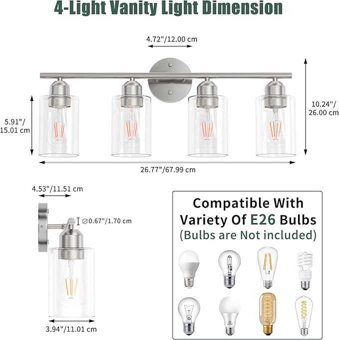 Espird Bathroom Vanity Light Fixtures Brushed Nickel, 4 Lights Rustic Farmhouse - Image 3