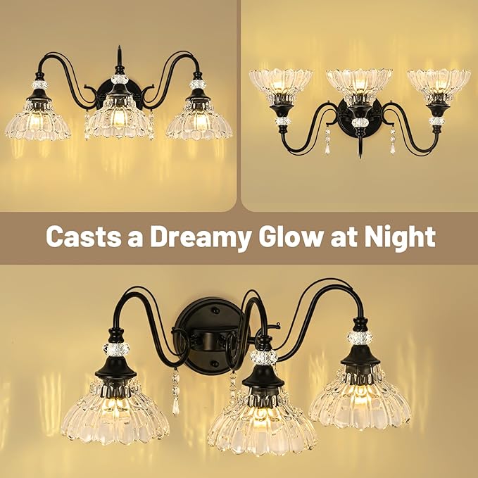 Black Bathroom Vanity Light, 3-Light Matte Black Finish Farmhouse Wall Sconce - Image 7