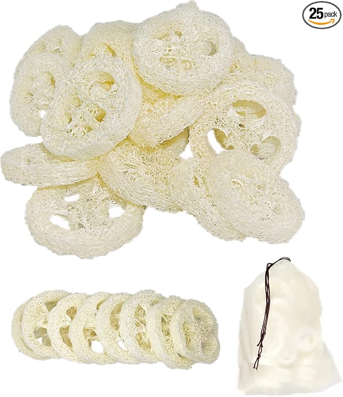 25Pcs Natural Loofah Slices of 2In, Reusable Natural Loofah Cuts by ENLAYER