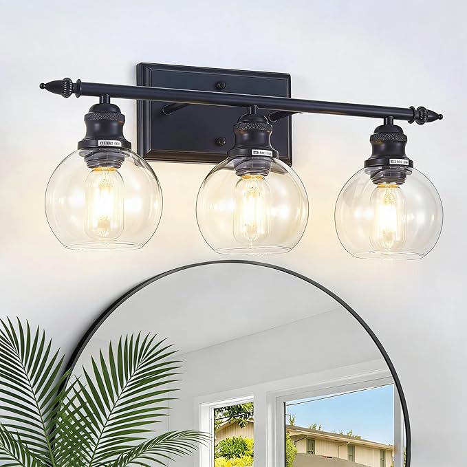 3-Light Bathroom Light Fixtures Matte Black Vanity Light Over Mirror Modern by Zqoyn