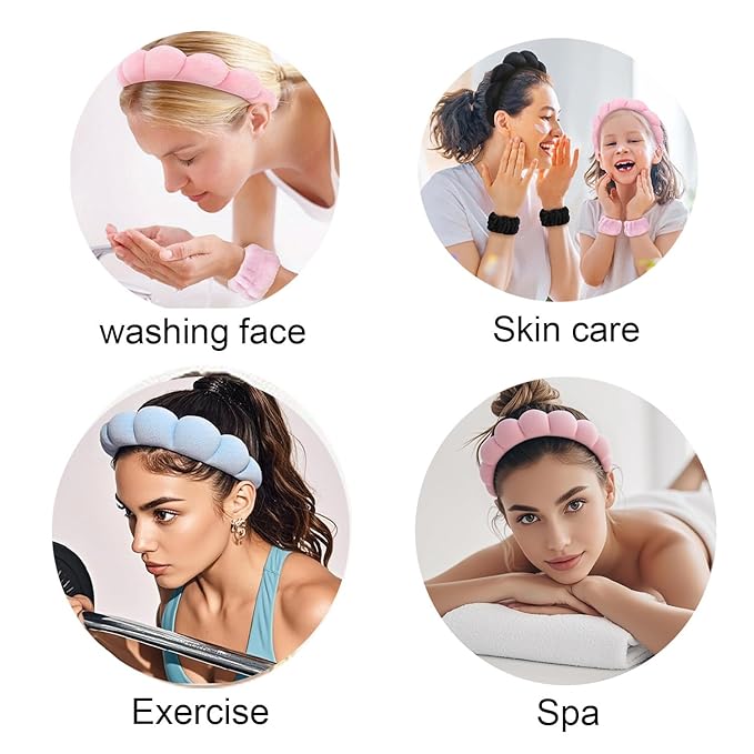 Spa Headbands for Washing Face Soft Puffy Bubble Headbands Wristband for Women - Image 5