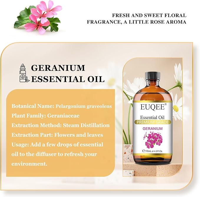 EUQEE Geranium Essential Oil 118 ml Pure Geranium Oil - Image 2