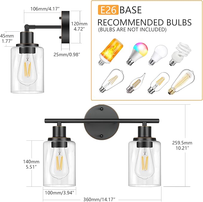 FOLKSMATE Bathroom Light Fixtures, 2-Light Oil Rubbed Bronze Vanity Light - Image 3