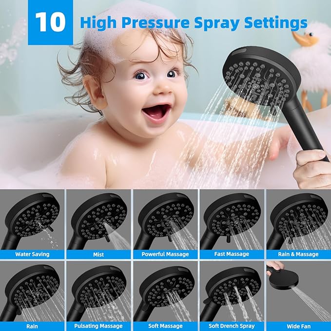 Hibbent All Metal 10'' Dual Filtered Rainfall Shower Head Combo, High Pressure - Image 2