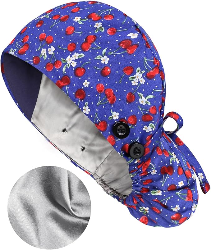 Satin Lined Scrub Caps with Buttons & Sweathand, Surgical Caps - Image 3