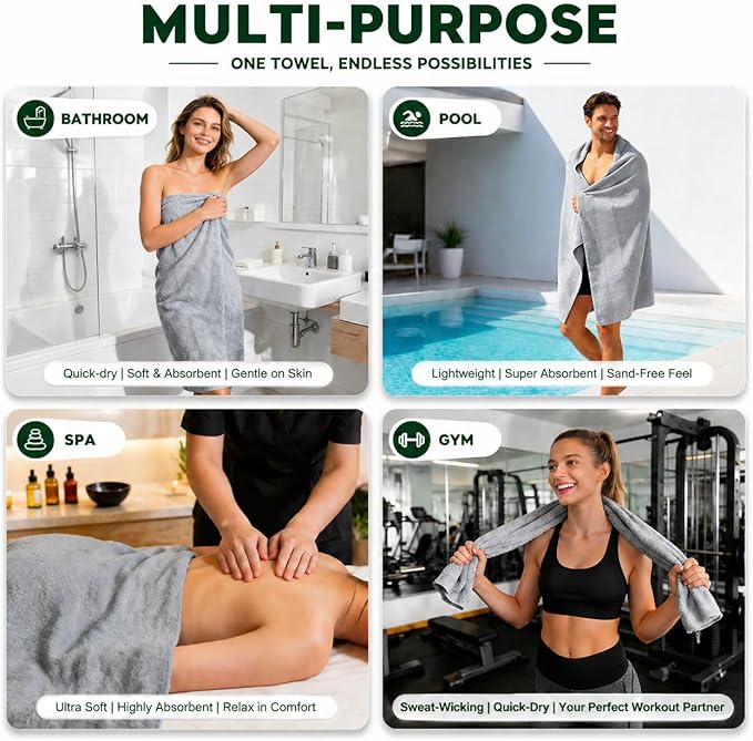SEISSO 2 Pack Extra Large Bath Towels 63"x35", Bath Sheets - Image 6