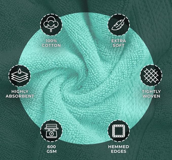 Avalon Towels Turquoise Bath Towels Set of 4 pcs, 100% Cotton Towel Absorbent - Image 6