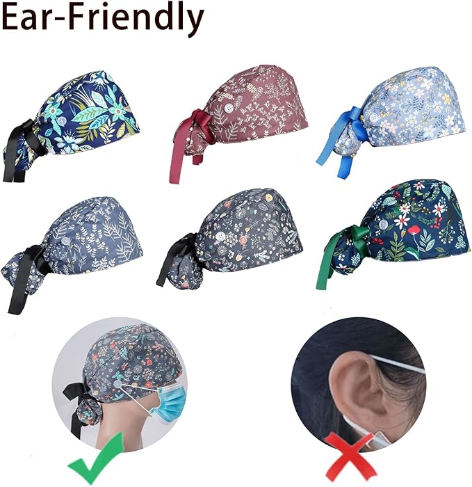 CEYAZYE 6 Pcs Satin Lined Scrub Caps Women Nurse, Surgical Hats - Image 4