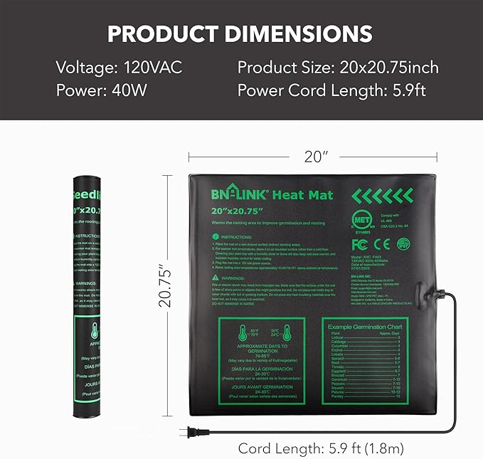 BN-LINK Seedling Heat Mat Warm Hydroponic Heating Pad Waterproof 20" x 20.75" - Image 2