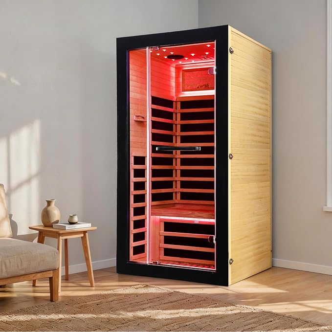 OUTEXER One Person Sauna Far Infrared Saunas Room Obeche Wood 1350W Dry Saunas - Image 8