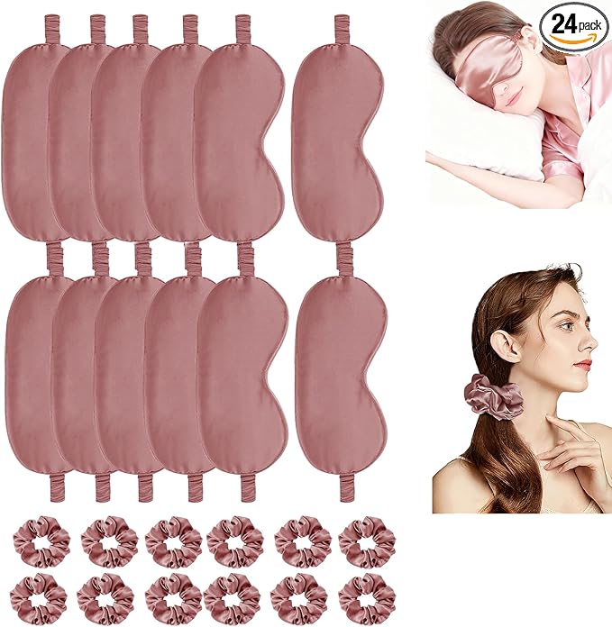 24Pcs Satin Eye Mask Silk Sleep Masks Silky Eyes Cover Blackout Blindfold by WJingYiJia