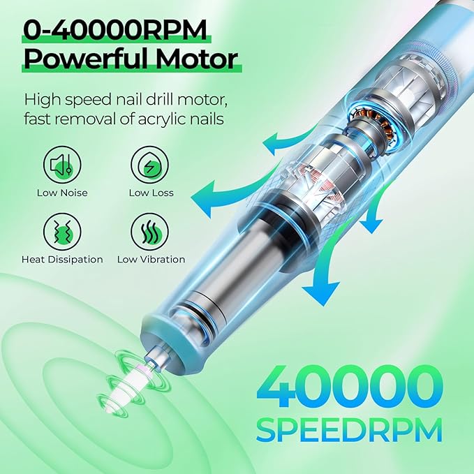 JOSGLOI Electric Nail Drill Professional: Shiny 40000RPM Electric Nail File Kit - Image 2