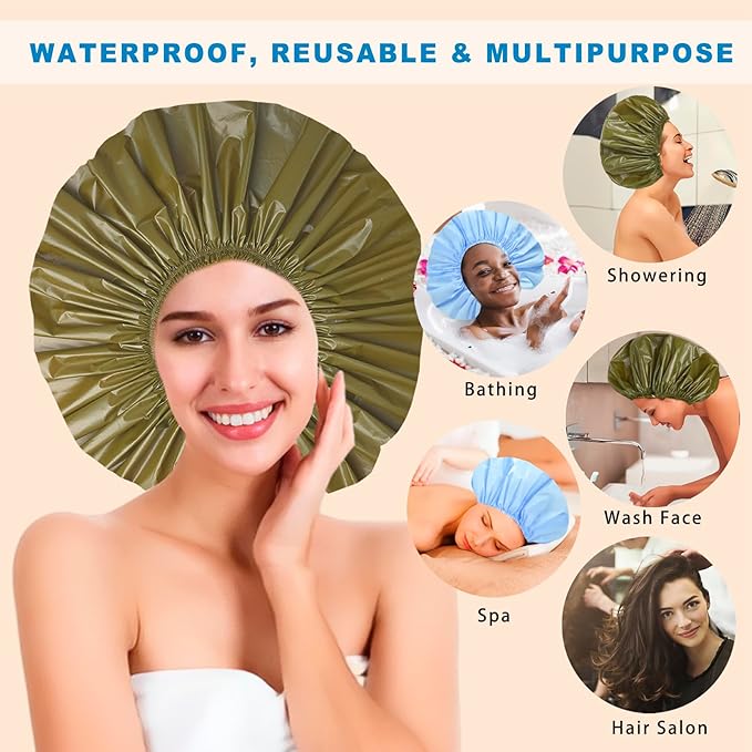 Jumbo Size Shower Cap 2 PCS Waterproof Shower Caps - Image 2