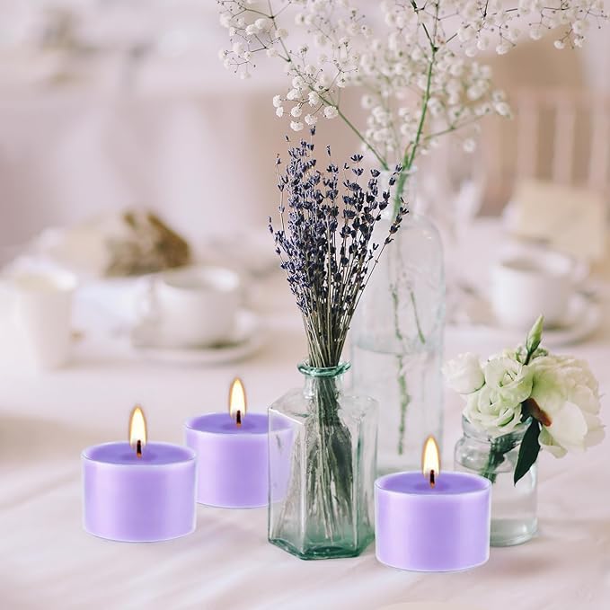 50 Pack Bulk Lavender Scented Tealight Candles in Clear Cup - Image 7