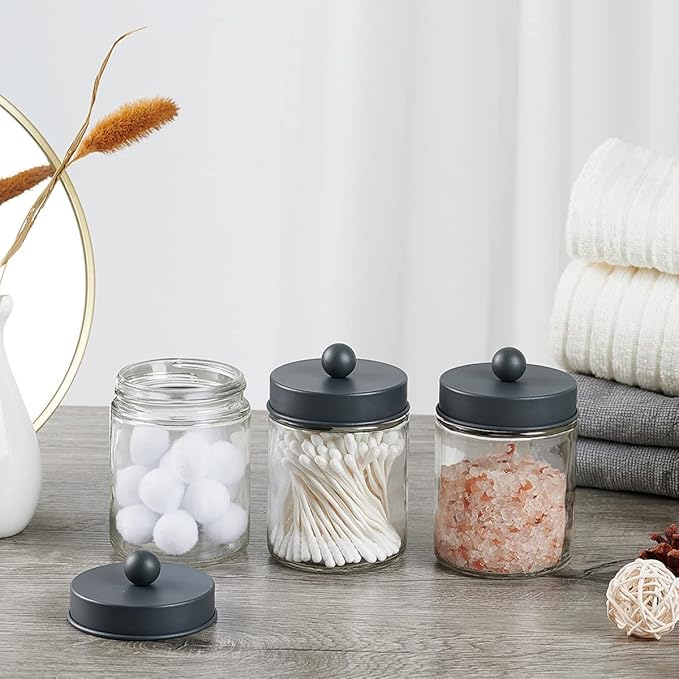 Amolliar 6Pc Apothecary Jars Bathroom Vanity Organizer- Rustic Farmhouse Decor - Image 4