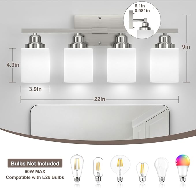 Sailstar Bathroom Light Fixtures, Brushed Nickel Vanity Light Over Mirror - Image 3