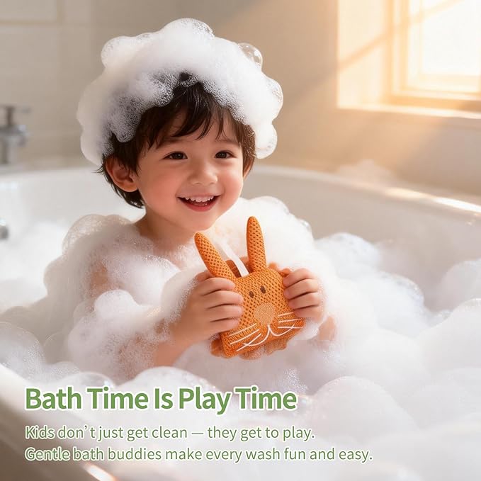 Kids Loofah, Cute Octopus & Bear Bath Sponge, Double-Layer Soft Mesh Loofah - Image 6